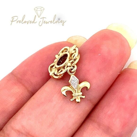 14k Storywheel Diamond Fleur Dangle Charm - Picture 3 of 7